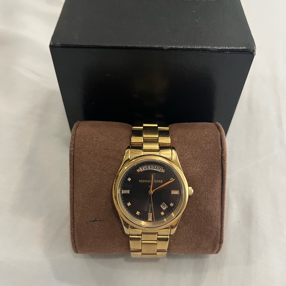 Michael Kors Colette Onyx and Gold-Tone Watch